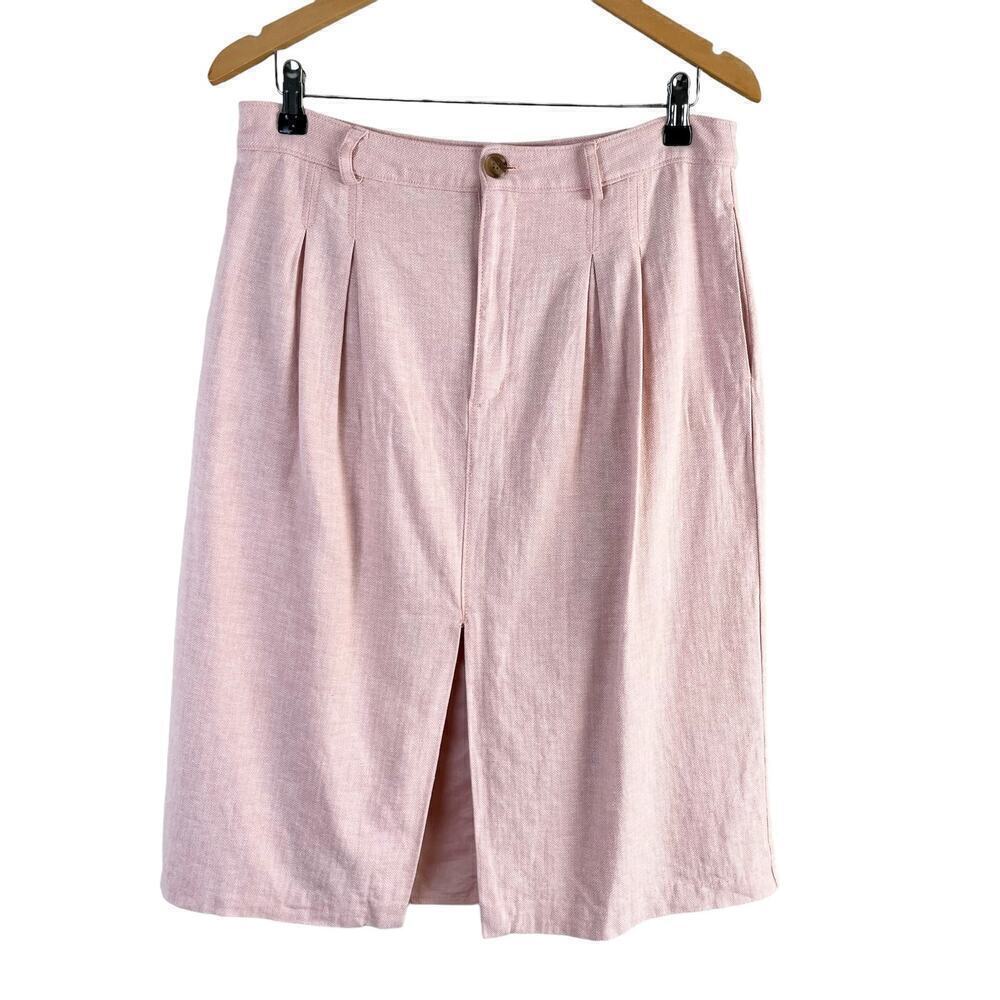 Banana Republic Linen Cotton Midi Skirt Herringbone Sunwashed Pink, Size 12